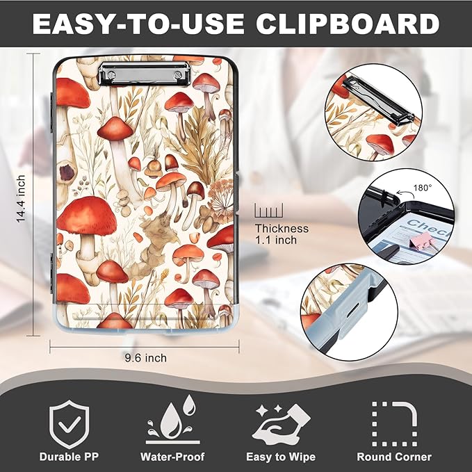 Heavy-Duty Plastic Storage Clipboard with Pen Holder, Low-Profile Clip, Clipboard Folder for Teachers and Offices