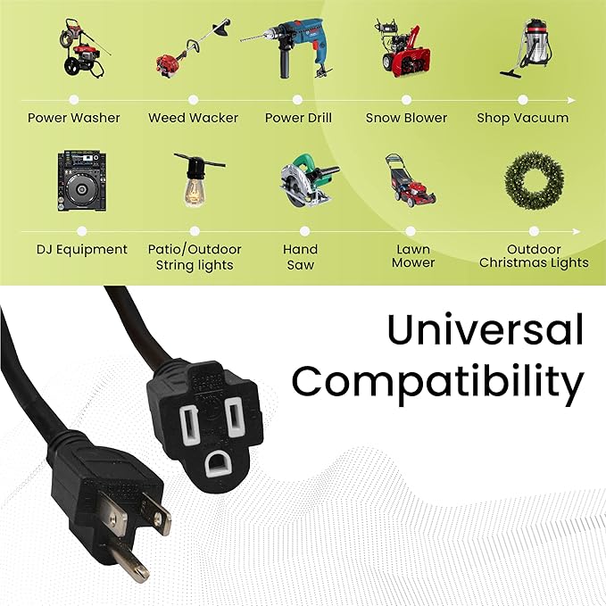 Go Green Power Inc. (GG-13715BK) 16/3 SJTW Outdoor Extension Cord, Black, 15 ft