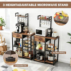 Kitchen Bakers Rack,Microwave Stand with Storage,Adjustable 6 Tier Coffee Bar Staion,Free Standing Bakers Rack with Drawer and Hooks,Kitchen Appliance Storage Shelf for Spices,Pots