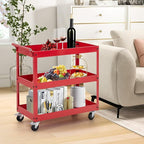Goplus 3-Tier Utility Cart, Heavy Duty Commercial Service Tool Cart w/Lockable Wheels, 330lbs Load Capacity, Ergonomic Handle, Rolling Mechanic Tool Cart Storage Organizer for Warehouse Garage Red