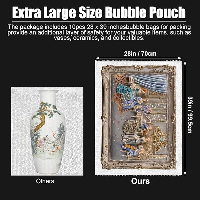 5 Pack 28 * 39 Inch Extra Large Bubble Pouches Clear Bubble Pouch Wrap Bags for Packing Shockproof Cushioning Wrap Bag for Shipping Moving Fragile Dishes China Plates Painting Fragile Items