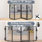 Metal Freestanding Dog Gates with Door for Outdoor Indoor,80'' Extra Wide 36'' Tall Free Standing Dog Gate for Doorways,Large Openings,Deck,Yard,Porch,Foldable Safety Pet Fence(Black,4 Panels)