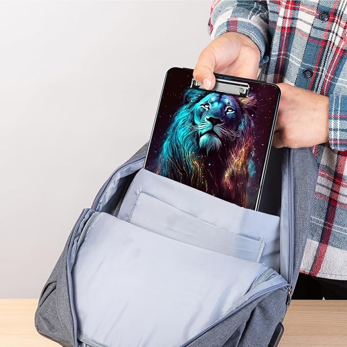 Clipboard with Storage,Plastic Storage Clipboard with Low Profile Clip, Heavy Duty Nursing Clipboards Foldable,Coaches Clipboard Case for Work, Teacher,Office School Supplies,Cool Lion