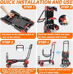 2-in-1 Folding Hand Truck with Folding Basket,Hand Truck with Retractable Handle, 330LBS Capacity Heavy Duty Hand Dolly, Dolly Cart with Wheels for Luggage/Moving/Travel