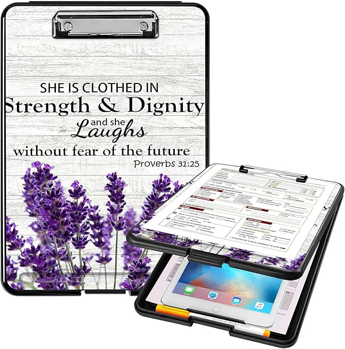 A4 Clipboards,Heavy Duty Waterproof Nursing Plastic Folder Clipboard with Storage Clip Boards,File Folder Storage Box Clipboard Case for Teacher,Doctor,Offices,Purple Lavender