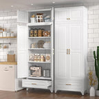 Kitchen Pantry Cabinet, Metal Storage Cabinet with One Drawer, 90" Tall Pantry cabinets with Doors and Shelves, for Living Room, Dining, White,16" D x 32" W x 90" H, Assembly Required