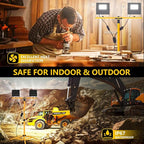 24000 Lumen Work Lights with Stand, 2 Adjustable Head LED Work Light with Adjustable and Foldable Tripod Stand, IP67 Waterproof Lamp Individual Switch with 16FT Cord for Outdoor Construction Lighting