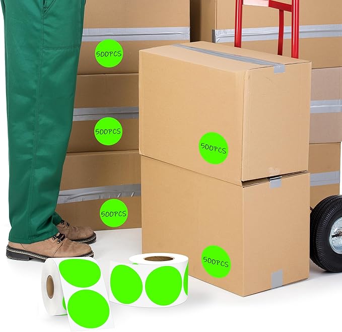 2 Inch Fluorescent Green Circle Stickers 500 Pcs,Permanent Color Coding Dots for Office,Home Organization, File Classification,Multipurpose Labels