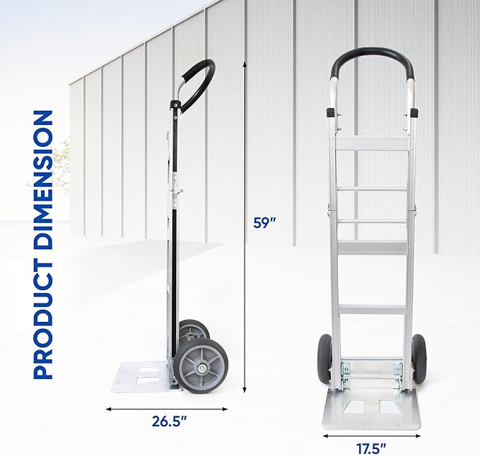 Olympia Tools 500LB Aluminum Appliance Folding Hand Truck - Foldable Heavy Duty Moving Furniture Dolly Cart with 2-Wheels 8" TPR & Ergonomic Handle - Light Weight Trolley Hand Trucks for Moving