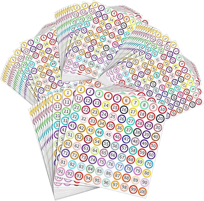 Outus 5000 Pcs 1 Inch 1 to 100 Number Stickers Small Number Dot Labels Consecutive Inventory Locker Storage Organizing Removable Stickers for Indoor Outdoor Office Rainbow