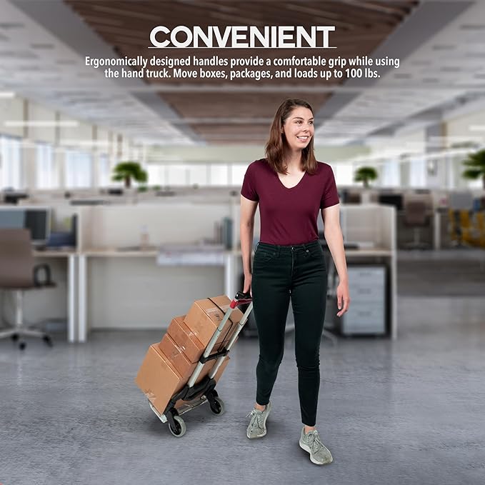 Vergo 100 Ibs Capacity Folding Hand Truck Dolly – Lightweight Aluminum Frame Dolly Cart with 40" Telescoping Handle, Compact Hand Cart with 5” Rubber Wheels - Ideal for Personal Use (S300S)