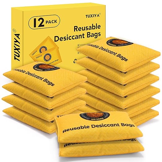 100g-12Pack Rechargeable Silica Gel Desiccant Packets, Color Indicating Desiccant Packs for Storage,Moisture Absorbers for Storage Bins, Suitcase,Gun Safe, 3D Filaments