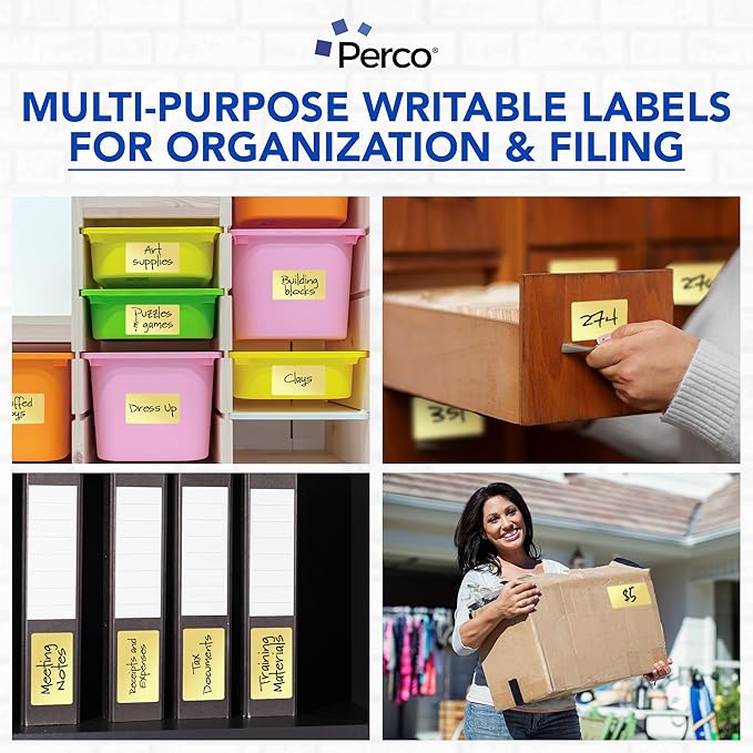 Perco Metallic Gold 3x5 Inch Perforated Sticker Labels — 150 Stickers Per Roll — with Permanent Adhesive for Product Labeling, Gift Boxes, Event Signage, Decorative Packaging & More — Made in USA
