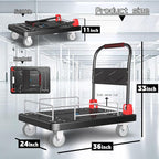 Platform Trucks Flatbed Cart Heavy Duty with Brake Wheels & Fence Foldable Hand Cart 1300lbs Capacity 36"x24" Moving Dolly for Furniture/Office/Groceries/Garage, Black