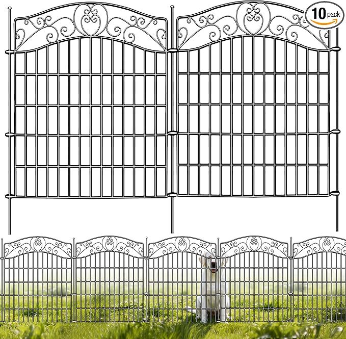 10 Panels No Dig Decorative Outdoor Garden Fence, 40 in(H) X 23.6 ft(L) Animal Barrier Fencing, Rustproof Portable Fence, Temporary Dog Fence Outdoor for Yard, Outside, Backyard, Patio