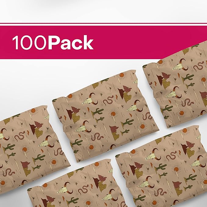 10x13 Poly Mailers – Western Boho – Waterproof, Tear-Resistant Shipping Bags with Adhesive Seal – 100 Pack – Package Mint