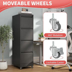 4 Drawer File Cabinet with Wheels,Metal Mobile Filing Cabinets with Lock,Black Rolling File Cabinet for Home Office,Heavy Duty Storage Cabinet for A4/Letter/Legal Size File,Assembly Required