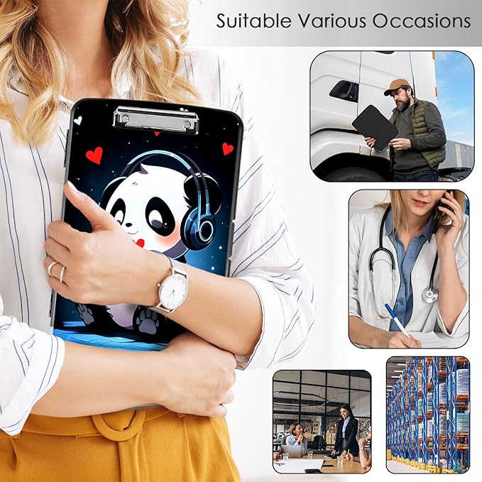 Clipboard with Storage,Office Supplies Nursing Clipboards Folder with Pen Holder Plastic Storage ClipBoard Foldable for Teacher Nurse,Cute Music Panda