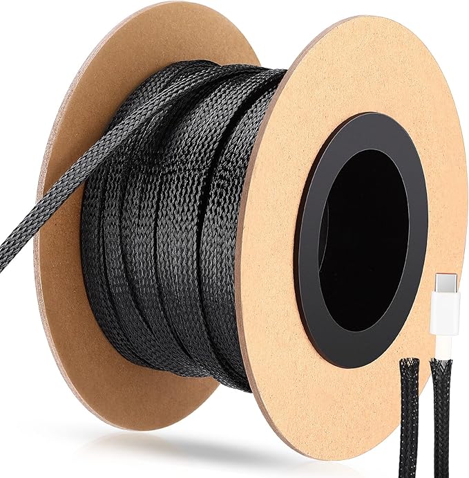 Pangda 75 Feet 1/4 Inch Wire Loom Pet Expandable Braided Sleeving Braided Sleeve for TV, Computer, Home Theater (Black)