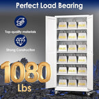 75" H Metal Garage Storage Cabinet, Rolling Tool Cabinet with 2 Doors and Wheels, Locker Steel Cabinet with 5 Adjustable Shelves, Organization Cabinet for Garage,Office,Home,Gym,School（White）