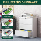 3 Drawer Lateral File Cabinet with Lock, Metal File Cabinets for Home Office, Steel Heavy-Duty Filing Storage Cabinet for Letters/Legal/A4 (Require Assembly, White)