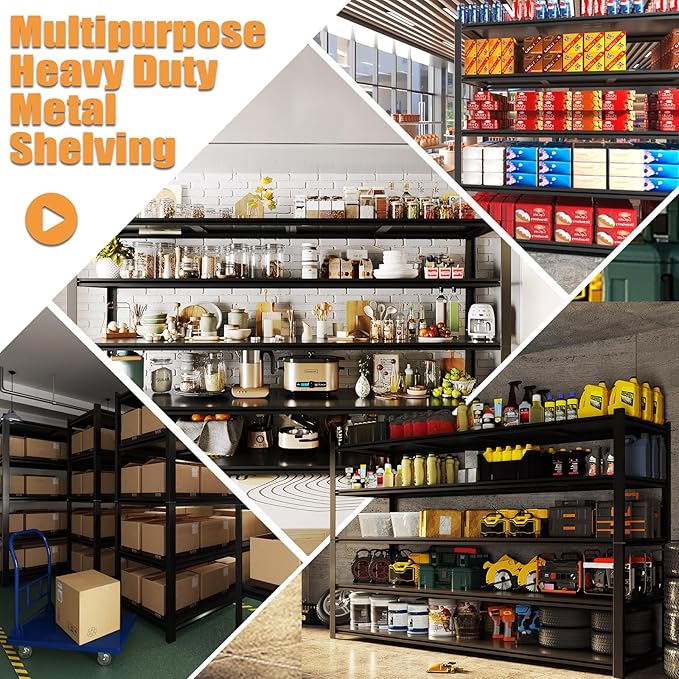 59''W/72''H Garage Shelving Units Heavy Duty 3500LBS Metal Storage Shelves Adjustable Steel Industrial Shelving 5 Tier Storage Shelf Rack for Basement, Warehouse
