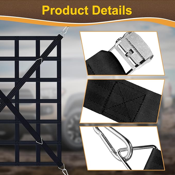 Cargo Net for Pickup Truck Bed, Heavy Duty 1100 lbs Capacity, Adjustable Cam Buckles & S-Hooks, Thick Herringbone Nylon, with Drawstring Storage Bag for Trailers and Trucks (50in*43in)