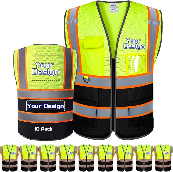 Custom Safety Vest with Logo Pockets High Visibility Reflective Vests Construction Security Workwear