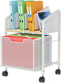 Rolling File Cabinet with Adjustable Dividers, Mobile Filing Cabinet with Storage Drawer on Lockable Wheels, Hanging File Organizer Beside Under Desk for Office, Home, White（Patent Pending）