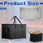 3 Pack Large Insulated Food Delivery Bag with hard bottom XXXL Large Reusable Thermal Cooler Grocery Tote Bag Thermal Cold/Hot Styrofoam Carrier for Shopping/Travel, Black