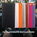 Car Registration and Insurance Holder, Premium Pu Leather Vehicle Glove Box Organizer - for Driver License, Cards & Essential Documents (L-Rose Red)