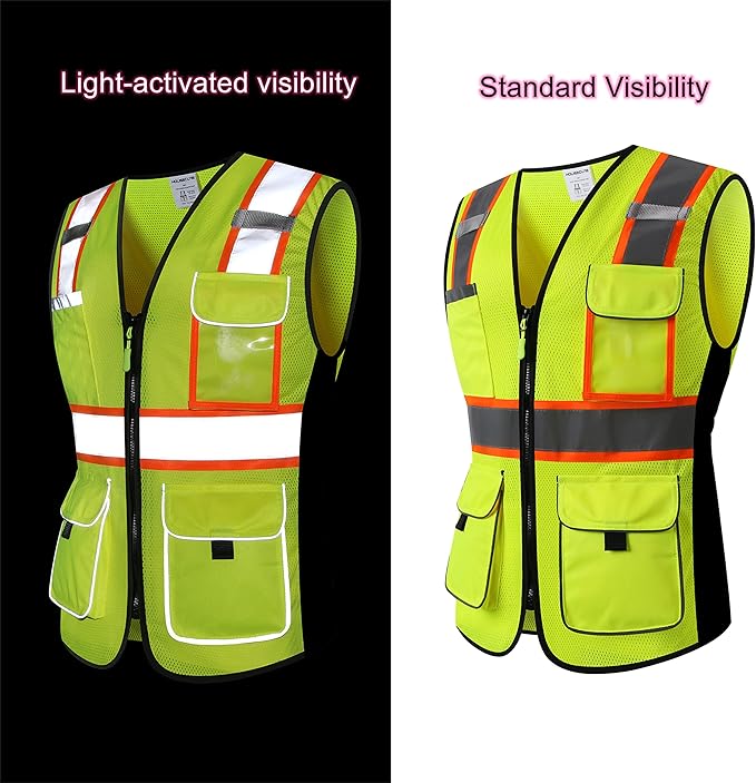 Safety Vest for women, Hi vis Reflective Lady Work vest With 9 Multi Pocket And Zipper