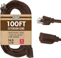 Brown 100' Extension Cord, 16/3 Heavy Duty Cable with 3 Prong Grounded Plug for Safety, 15 AMP for Garden, Lawn, Tools & Major Appliances, 100' Outdoor Extension Cord 3 Prong