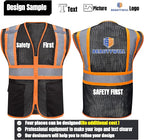 BeautyWill Custom Safety Vest Customized Logo Class 2 High Visibility Reflective Vest with Pockets Construction workwear