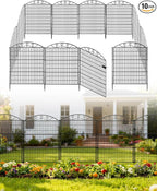 40in Tall 10-Panel Metal Garden Fence with Gate, No Dig Temporary Yard Fencing, Reusable Animal Barrier for Large Dogs & Garden Protection, Black(with Lock)