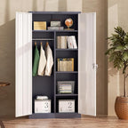 INTERGREAT Metal Wardrobe Closet, 72" Locking Storage Wardrobe Cabinet with White Doors and Shelves, 18 "D x 36" W Steel Clothes Storage for Office, Home, School, Gym (White Grey)