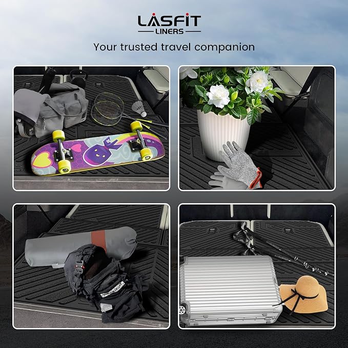 LASFIT Trunk Mat & Backrest Mats for Rivian R1S 2026 2025 2024 2023 2022, All Weather TPE Custom Fit Cargo Liner for R1S Cargo Mat, Black, Easy to Clean