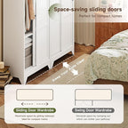 Letaya Metal Wardrobe Cabinets,68" Tall Armoire Wardrobe Closet with Sliding Barn Doors and Shelves,Large Coat Closet Cabinet with Hanging Rod,Clothing Storage Cabinets for Home Room,White (White)