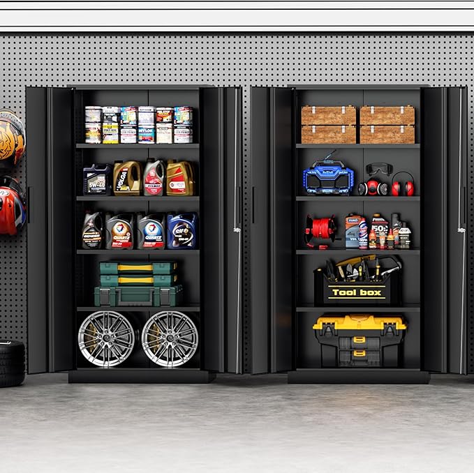 Incbruce 72” Metal Storage Cabinet, Garage Cabinets and Storage System with Doors and Shelves, Tall Lockable Tool Cabinet for Garage, Office, Home (Black)