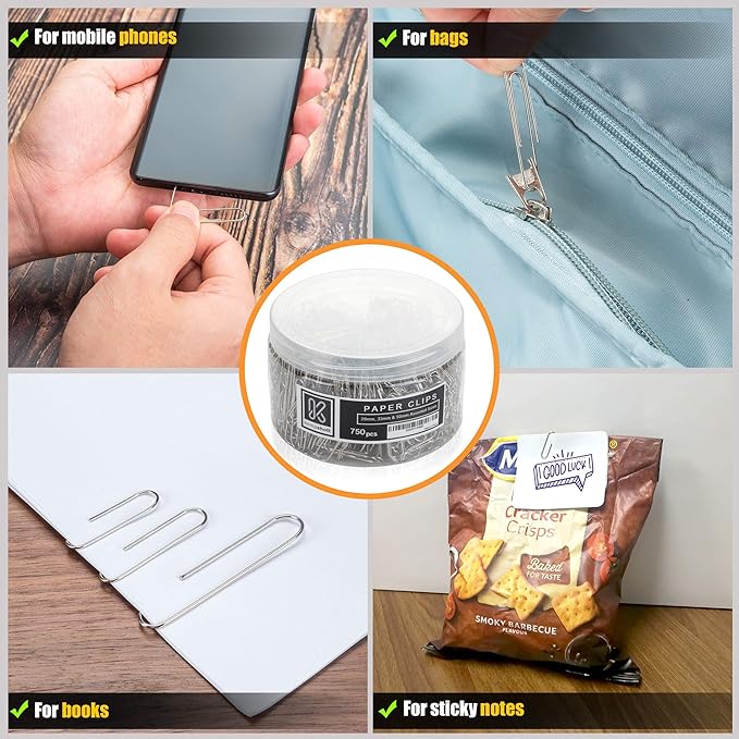 750 Paper Clips Assorted Sizes Small, Medium and Large Paper Clips for Paperwork Ideal for Home, School and Office Use (Assorted, Silver)