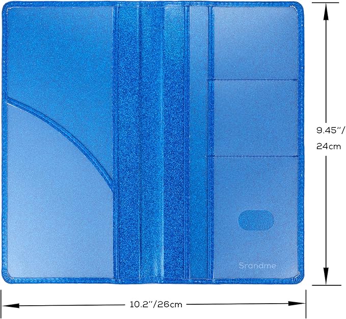 Car Registration and Insurance Holder, Leather Magnetic Shut Vehicle Glove Box Organizer for Document, Card, Driver License, Glitter Blue