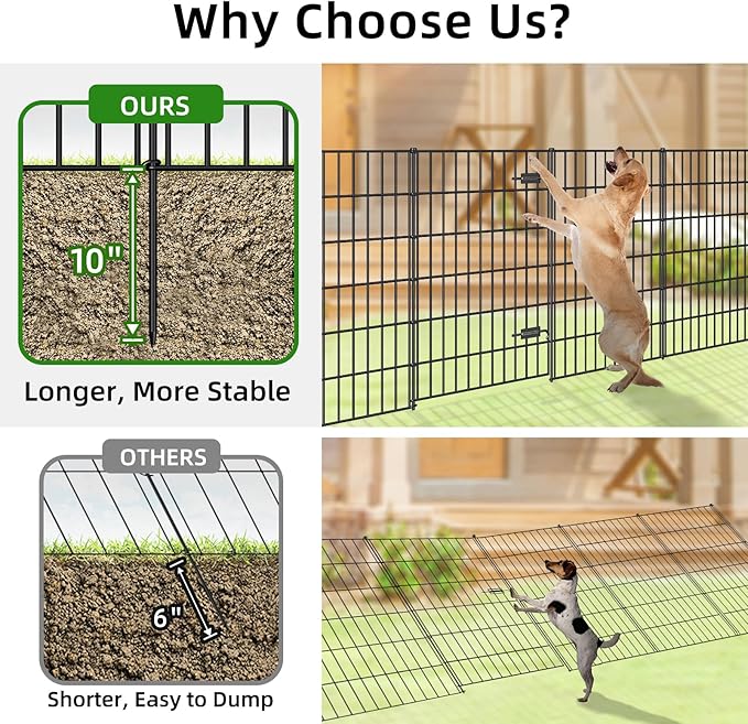 Metal Garden Fence with Gate 40in (H) x 23.3ft (L), 1 Gate + 9 Panels Dog Fence Border Fence Animal Barrier, No Dig Garden Fencing for Yard Flower Bed Lawn Patio Outdoor, PIN402810G Black