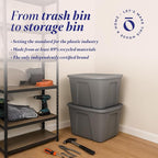 HOMZ 8-Pack Durable Molded Bin, Plastic Storage Containers w/Lids, 18 Gallon, Gray - Stackable Organizer Totes and Boxes for Bedroom, Kitchen, and Garage Organization