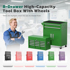 Greenvelly Tool Chest, 8-Drawer Rolling Tool Chest with Hooks and Lockable Wheels,Metal Storage Detachable Top Tool Box with Lockable Wheels for Garage,Workshop,Art Studio(Green)