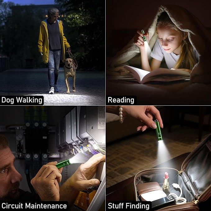 Blukar Rechargeable EDC Flashlight, Mini Keychain Flash Light with 3 Lighting Modes, Memory Function, Waterproof, Compact and Portable Pocket Light for Everyday Carry, Emergency,Camping-Dark Green