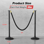 BATTIFE Plastic Stanchion Posts with Three Black Velvet Ropes and Weighted Rubber-Plastic Base, Crowd Control and Queue Management Barrier Poles for Party, Event, Red Carpet (4 Pack)