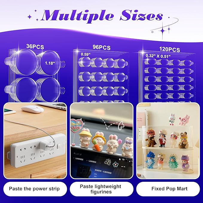 252pcs Car Easy-Pull Sticky Putty Clear Double Sided Removable, No Residue Glue Adhesive Double Sided Tape for Car, Walls, Holiday Decor, Balloons, Posters, Crafts & Classroom Decor, 3 Sizes
