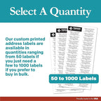 Personalized Return Address Labels - Black and White Custom Address Stickers on Sheets (50-1000 Labels)
