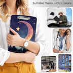 Clipboard with Storage,Office Supplies Nursing Clipboards Folder with Pen Holder Plastic Storage ClipBoard Foldable for Teacher Nurse,Moon Forest