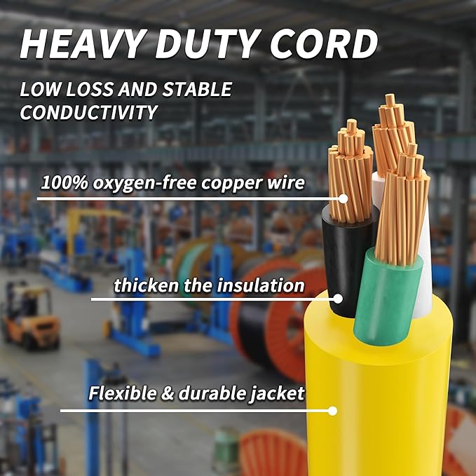 15 FT 12/3 Gauge Outdoor Extension Cord with Multiple Outlets Light Indicator, Flexible 3 Outlet Weatherproof Heavy Duty Extension Cord Waterproof Yellow, 15A 1875W 12AWG SJTW, ETL Listed.